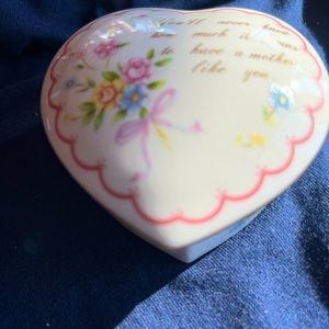 Lefton China Heart Shaped Trinket Box with hand painted flowers
